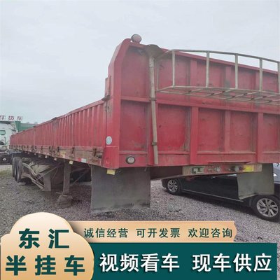 購(gòu)銷(xiāo)13米16高倉(cāng)欄半掛車(chē) 12米拖車(chē)平板半掛貨車(chē) 出口二手集裝箱車(chē)